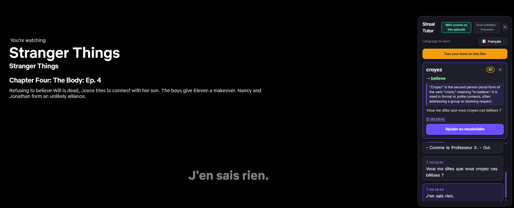 A word explained in its sentence on Netflix