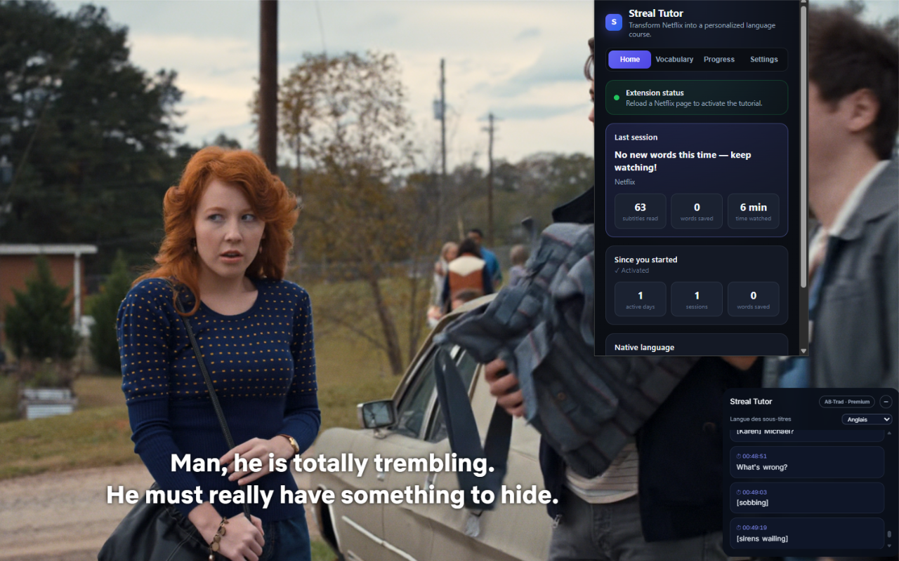 Dual subtitles displayed under a Netflix video